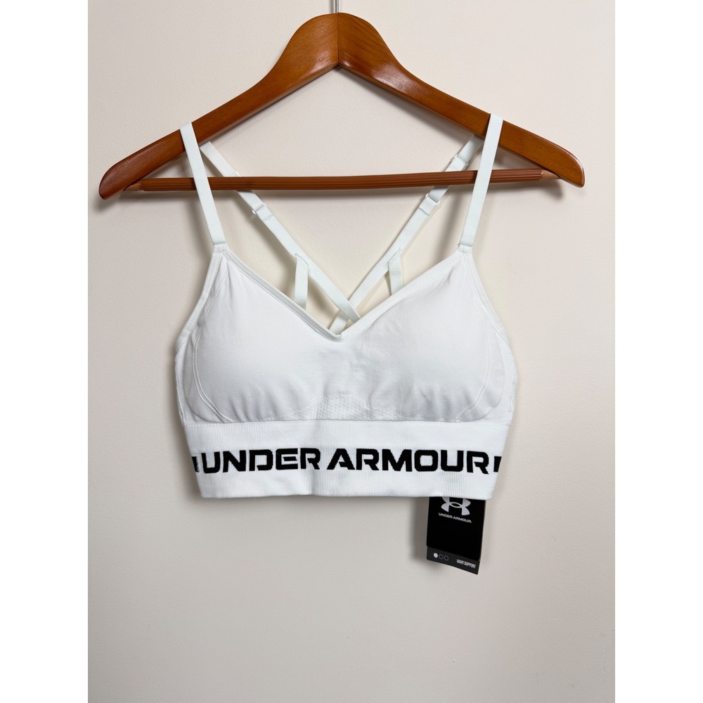 Under Armour‎ Seamless Low Long Bra Women M White Light Support NWT
